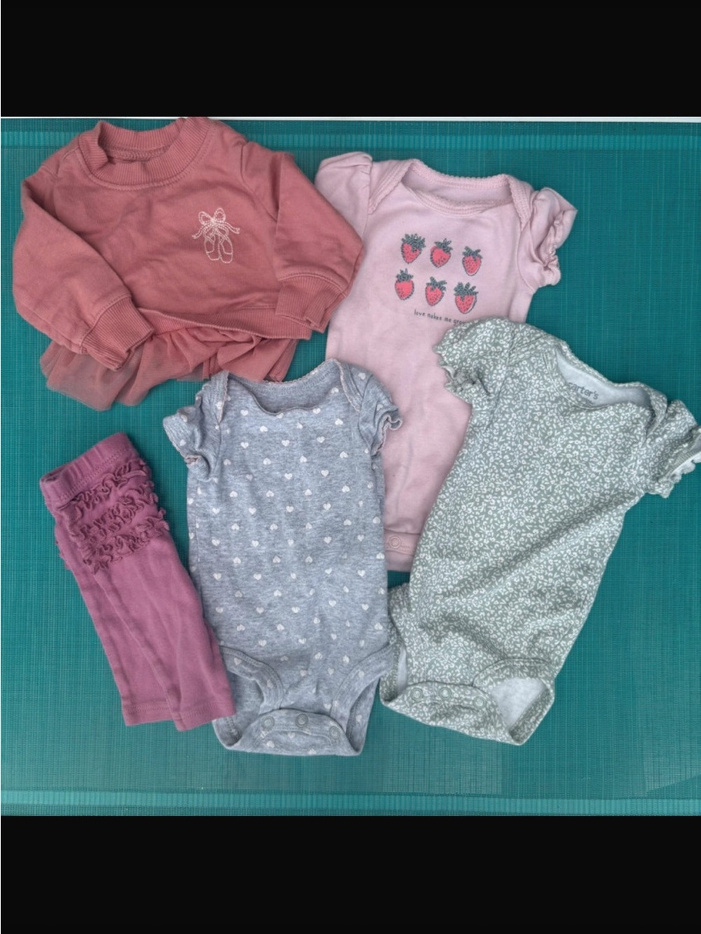 Carter's Pink, Mauve, Gray & Green Baby Bodysuit Set